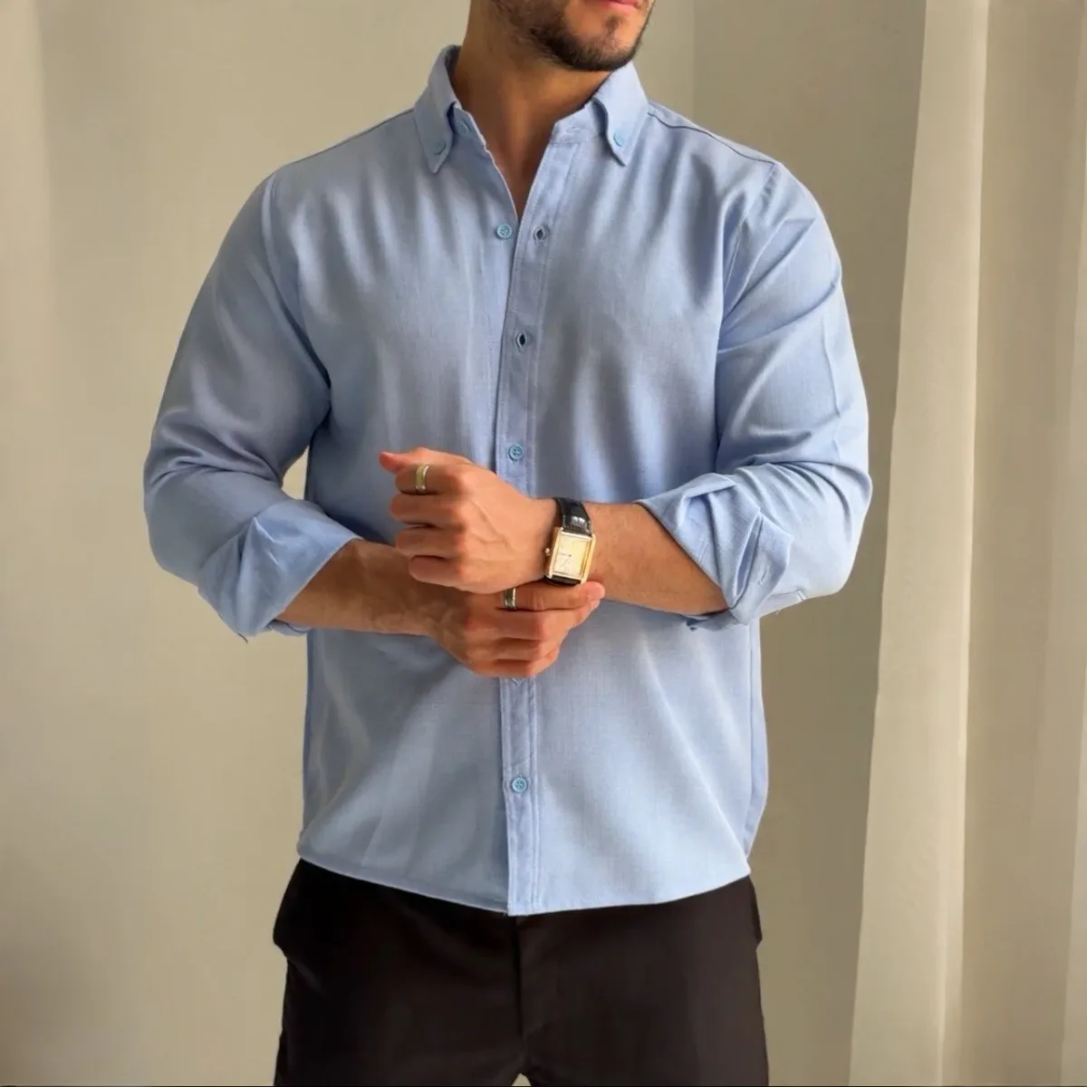 Camisa Manga Larga Lino Egipcian Azul Claro